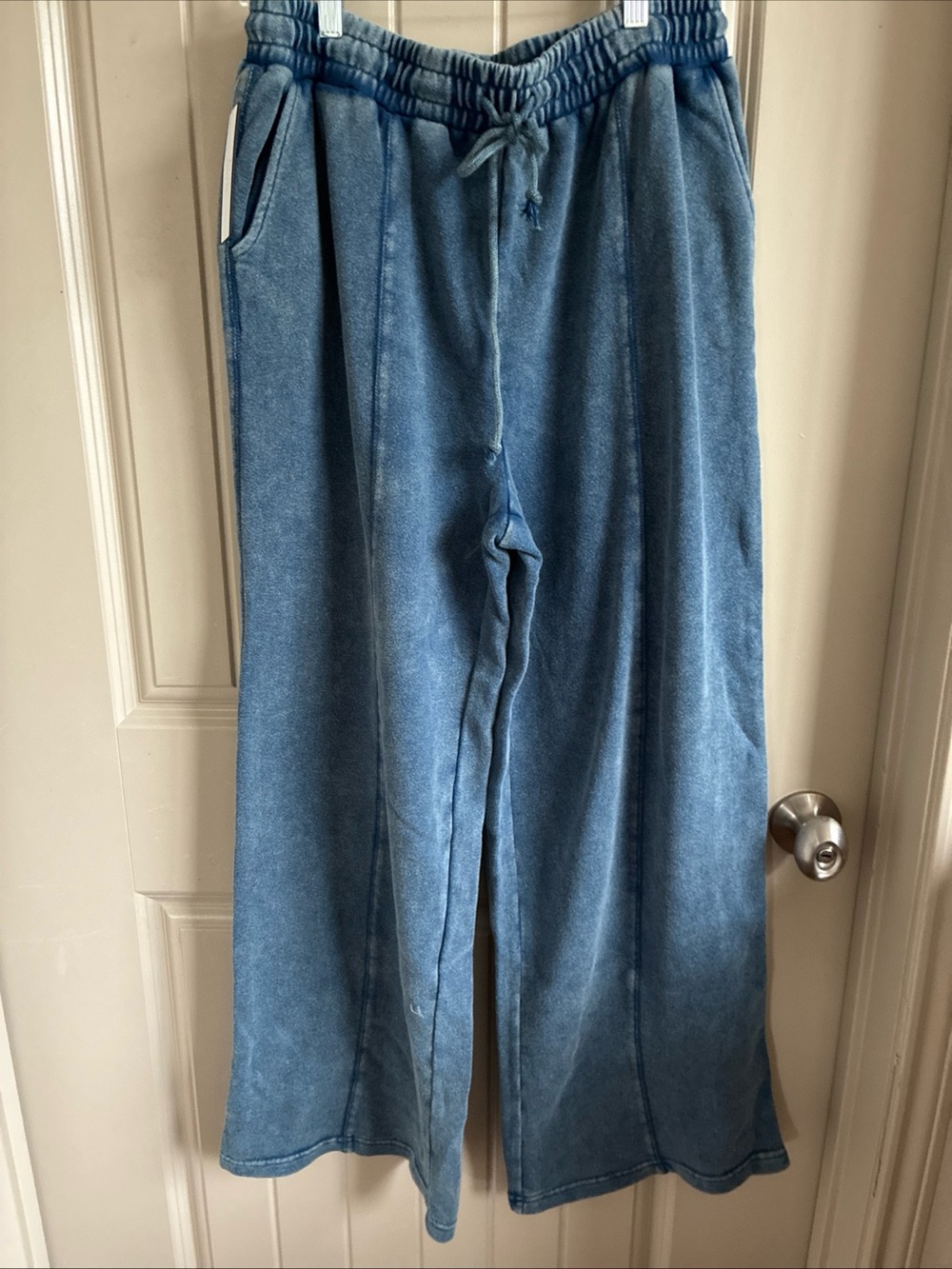 Double Zero Washed Blue Drawstring Track Pants